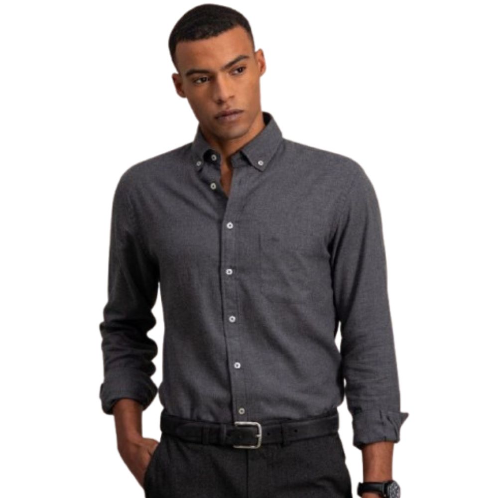 FYNCH HATTON COTTON BUTTON-DOWN COLLAR CHARCOAL MEN SHIRT